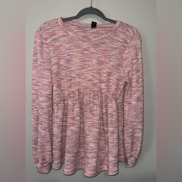 Title: 🌸 SHEIN Maternity Waffle Knit Babydoll Top | Women’s Small | Soft Pink 🌸 - Picture 3 of 3